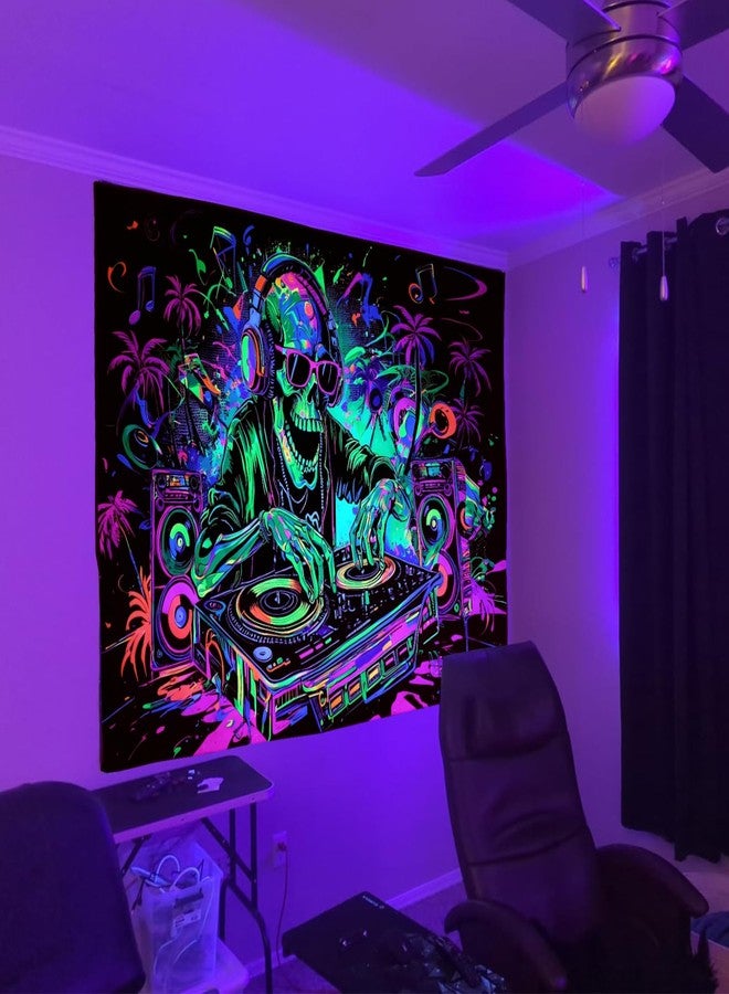 TUGCAY Blacklight Skull Tapestry Funny Skeleton Hip Hop Music Tapestry UV Reactive Gothic Hippie Tapestries Wall Hanging for Bedroom Dorm Game Room Decor(51.2 x 59.1 Inches) - Image 3